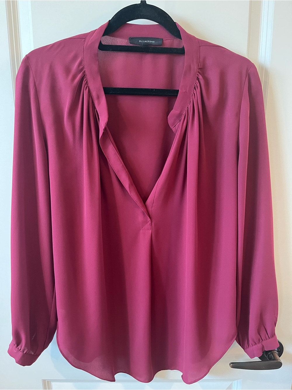 Olivaceous Magenta V-Neck Long Sleeve Blouse